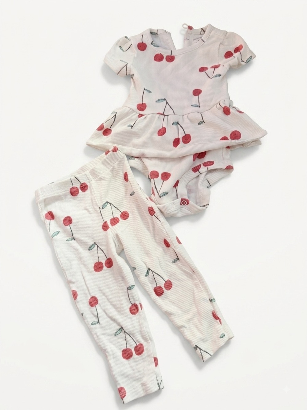 Carters Peplum Bodysuit & Leggings Set - Cherry Print - White and Red